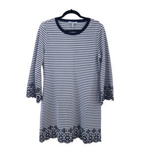 Derek Lam 10 Crosby Womens Dress Large Navy Blue White Knit Striped Eyelet Mini
